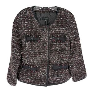 Talbots Boucle Tweed Blazer Womens Size 14 Black Red Shimmer Wool Blend Jacket